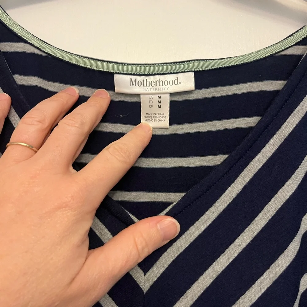 Women's Motherhood Maternity Blue and Gray Striped Maxi Dress- Size Medium- Used - Picture 2 of 3